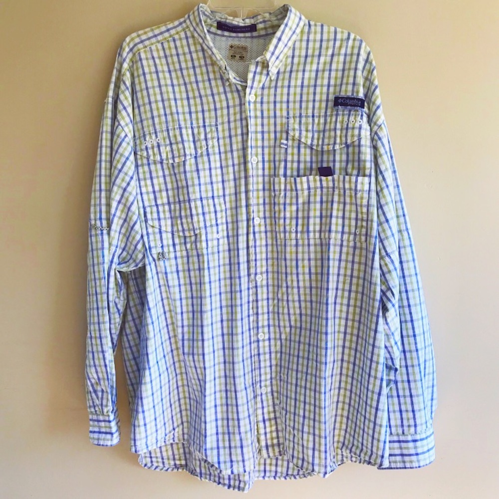 Columbia Checkered Plaid PFG Fishing Gear Shirt